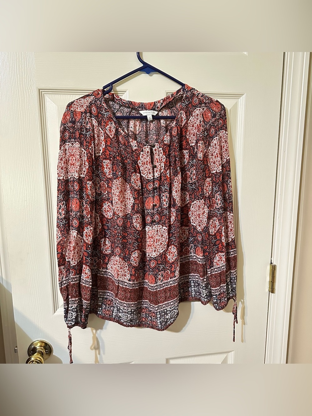 Bohemian Coral Paisley Peasant Blouse - , Women Tops